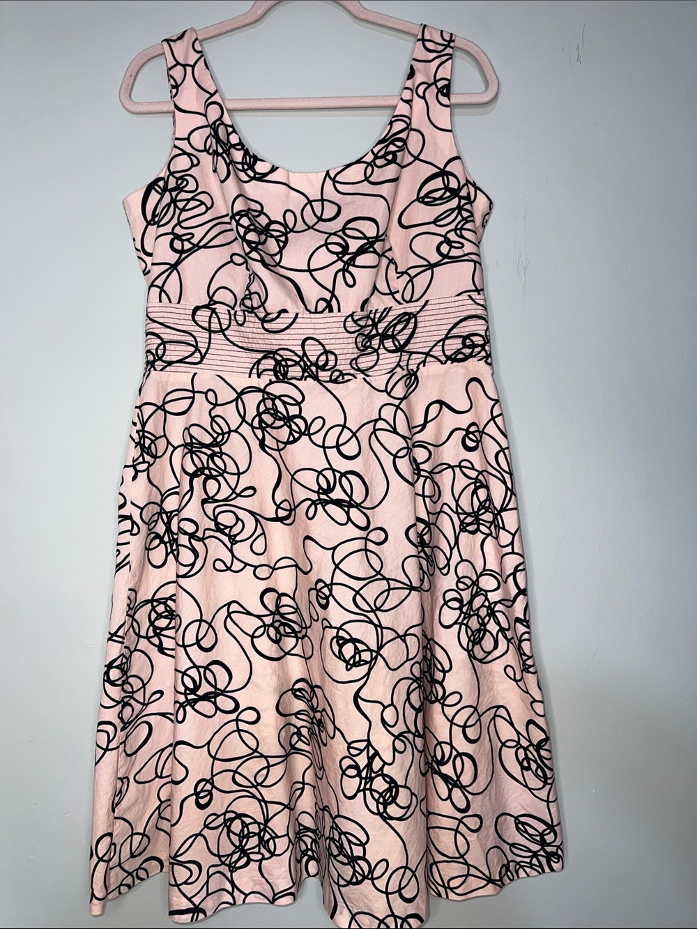 Vintage Karin Stevens Pink Black Abstract Dress with flaw 100% cotton Karl Vibes